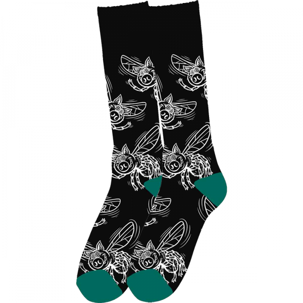 Pig Head Pigs Fly Crew Sock - Black (1pr)