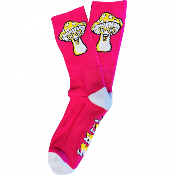 Happy Hour Mushroom Hot Pink Crew Socks