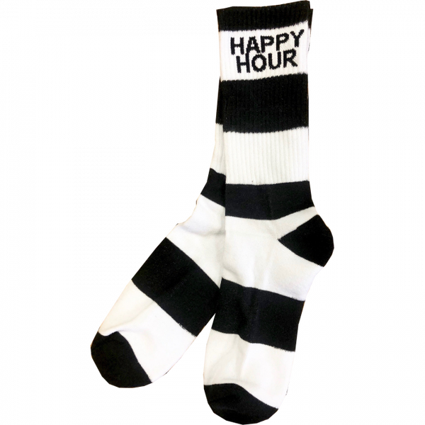 Happy Hour Black/White Stripe Crew Socks