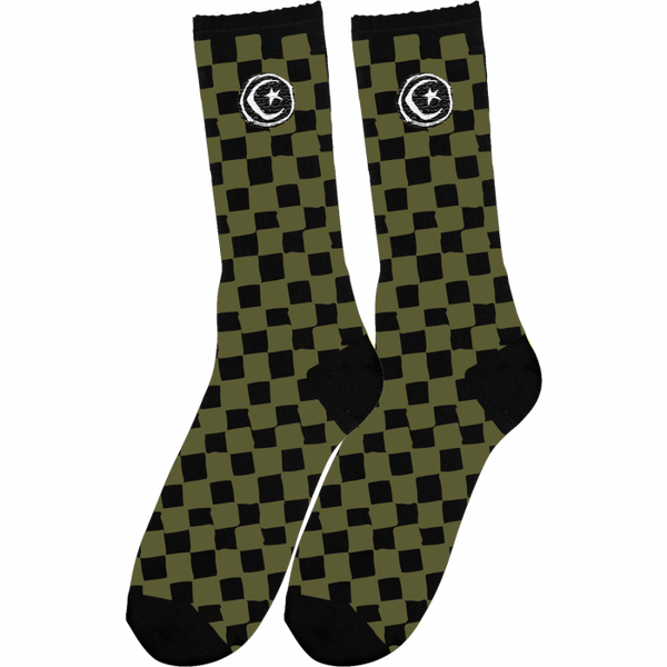 Found Star and Moon Checkered Socks - Black/Green (1pr)
