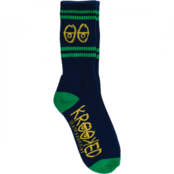Krooked Eyes Crew Sock - Navy/Green/Yellow (1pr)