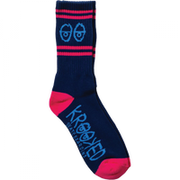 Krooked Eyes Crew Socks - Navy/Magenta (1pr)