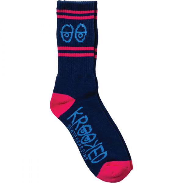 Krooked Eyes Crew Socks - Navy/Magenta (1pr)