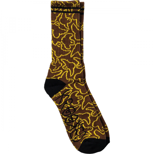 Krooked Multi Birds Socks - Brown/Yellow/Black (1pr)