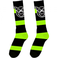 Pig Head Stripe Tall Socks - Green/Black (1pr)