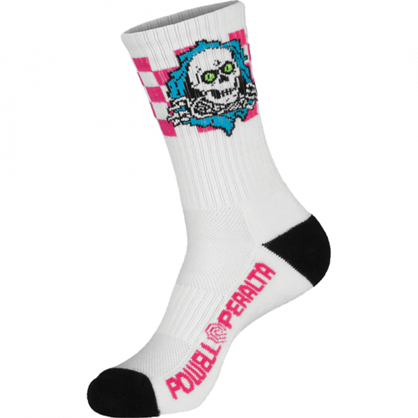 PWL/P Ripper Checker Stripe Crew Socks - Blue/Pink/White (1pr)
