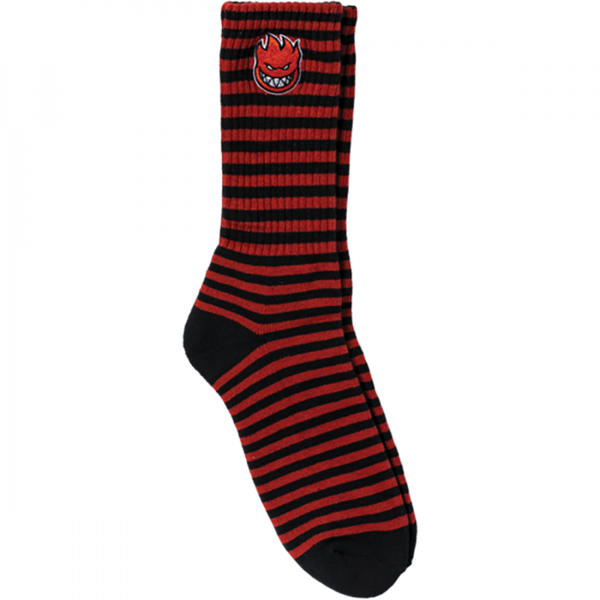 Spitfire Bighead Fill Embroidered Stripe Crew Socks - Black/Dark Red (1pr)