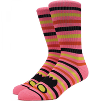 Toy Machine Face Mini Stripe Crew Socks - Pink (1pr)