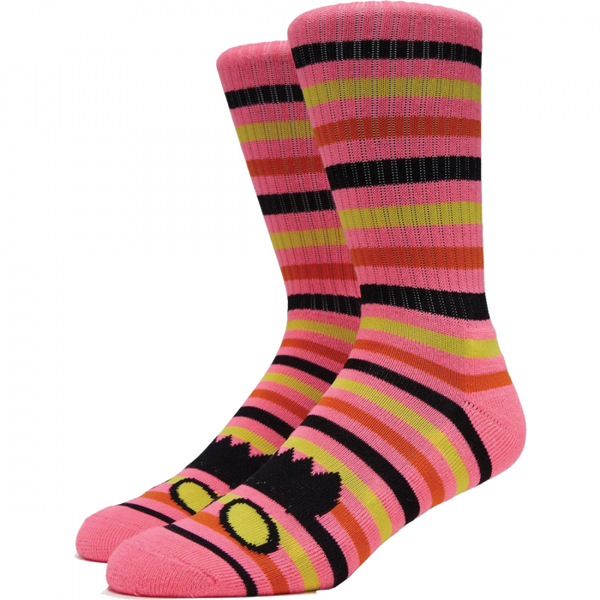 Toy Machine Face Mini Stripe Crew Socks - Pink (1pr)