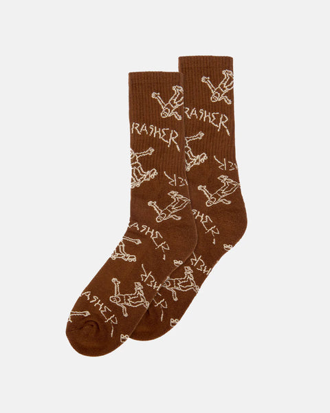 Thrasher Gonz Logo Crew Socks - Brown/Tan (1pr)