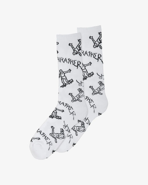Thrasher Gonz Logo Crew Socks - White/Black (1pr)