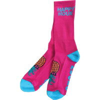 Happy Hour Mushroom Hot Pink/Teal Crew Socks - 1pr