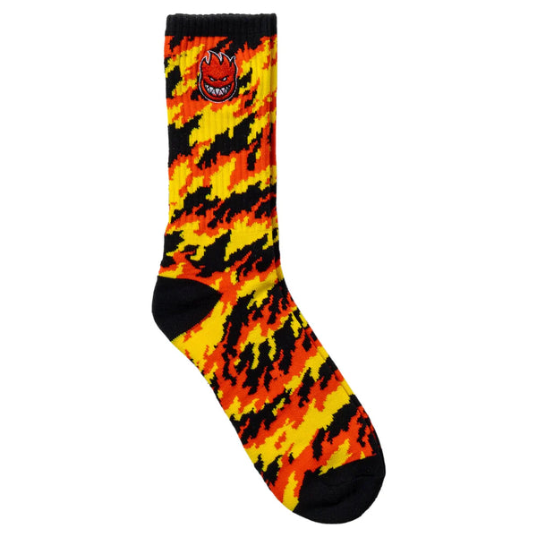 Spitfire Bighead Fill Embroidered Flame Crew Sock - Red/Yellow/Black (1pr)